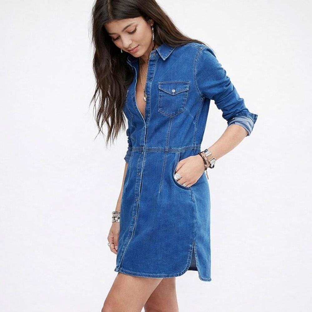 Free People Dynamite Denim Mini Shirt Dress